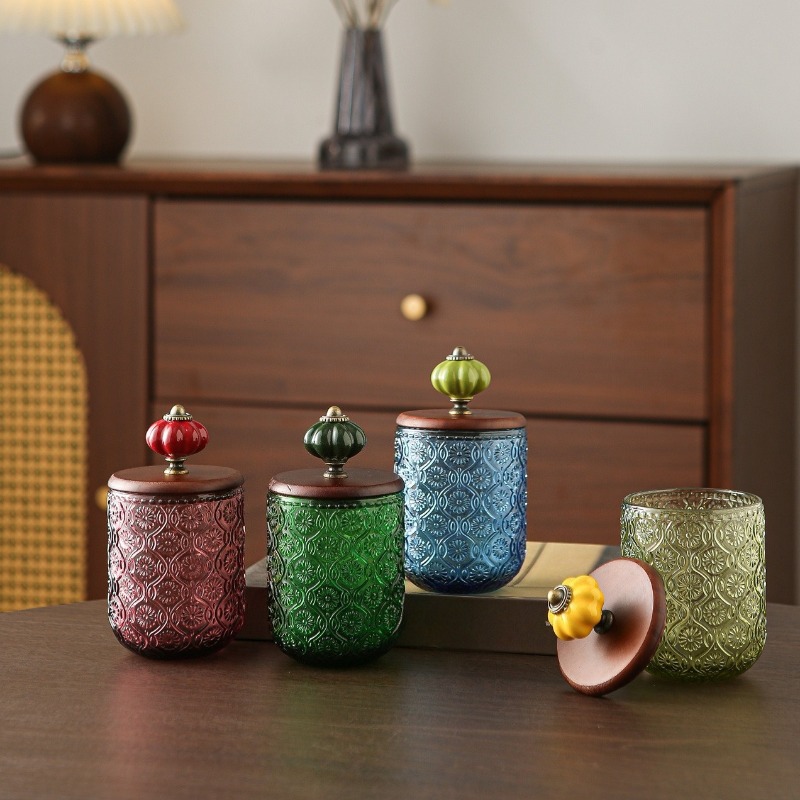 Candle Making Jars With Lids - Retro cam pamuklu çubuk saklama kutusu,